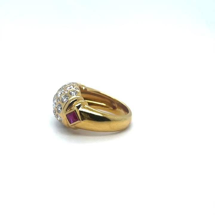 Bague jonc or jaune 18 rubis et diamants