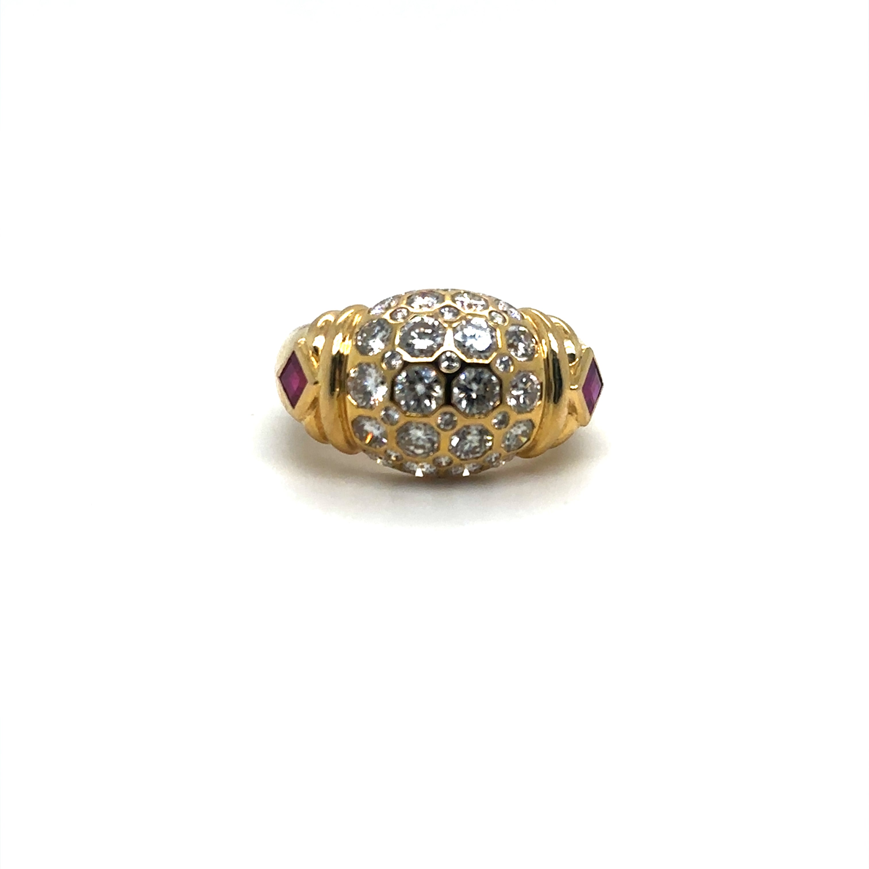 Bague jonc or jaune 18 rubis et diamants