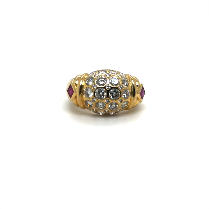 Bague jonc or jaune 18 rubis et diamants