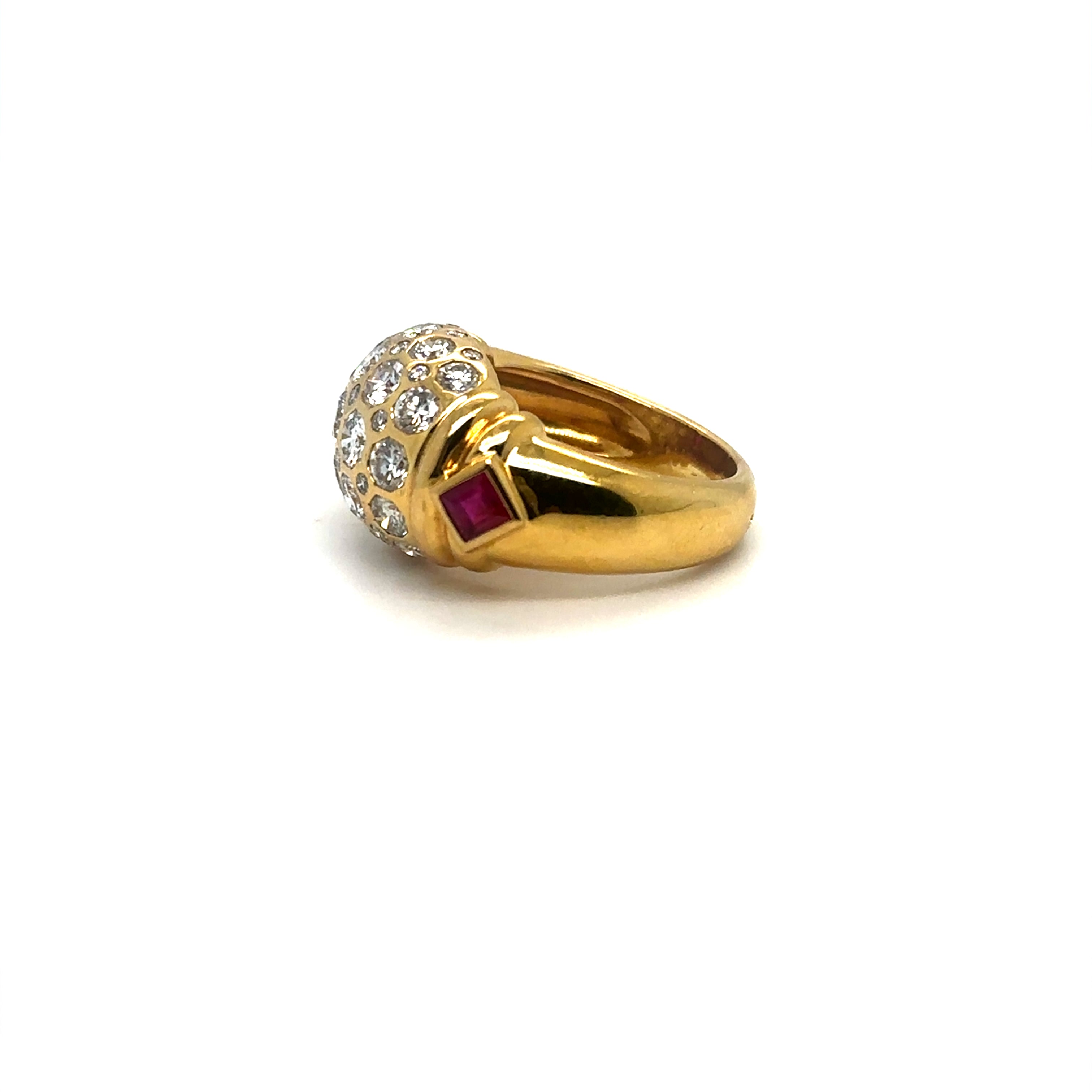 Bague jonc or jaune 18 rubis et diamants