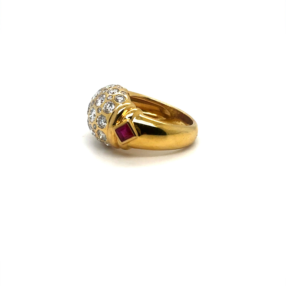 Bague jonc or jaune 18 rubis et diamants
