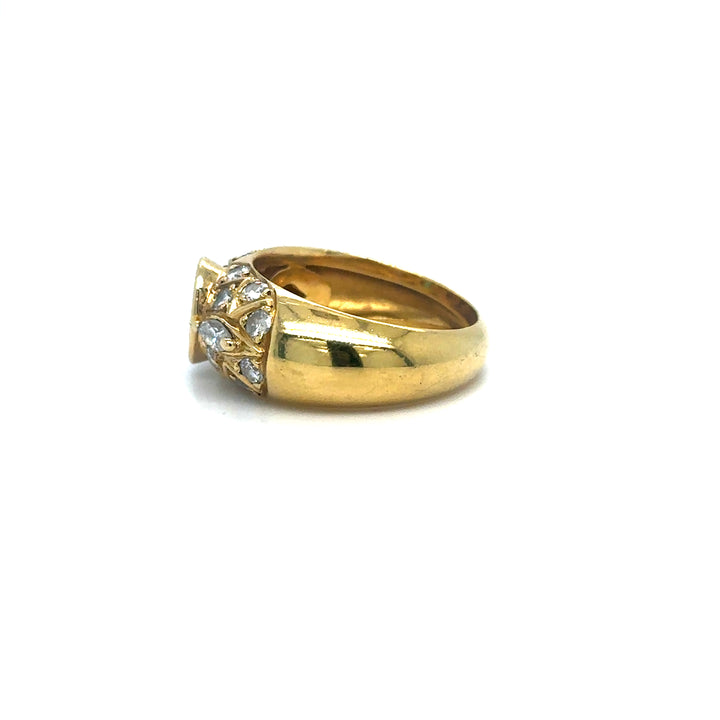 Bague jonc or jaune émeraude et diamants