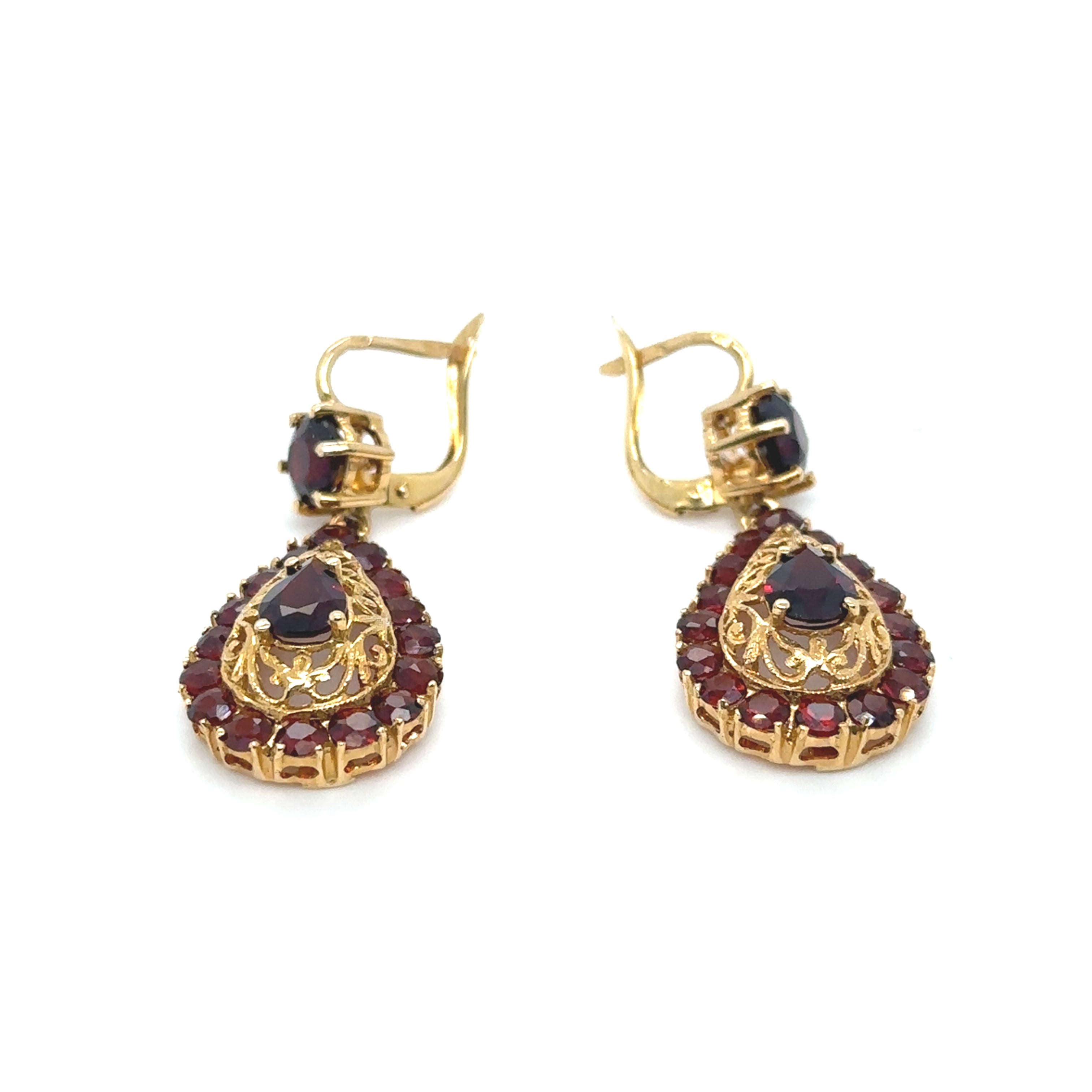 Boucles d'oreilles or jaune et grenat vintage