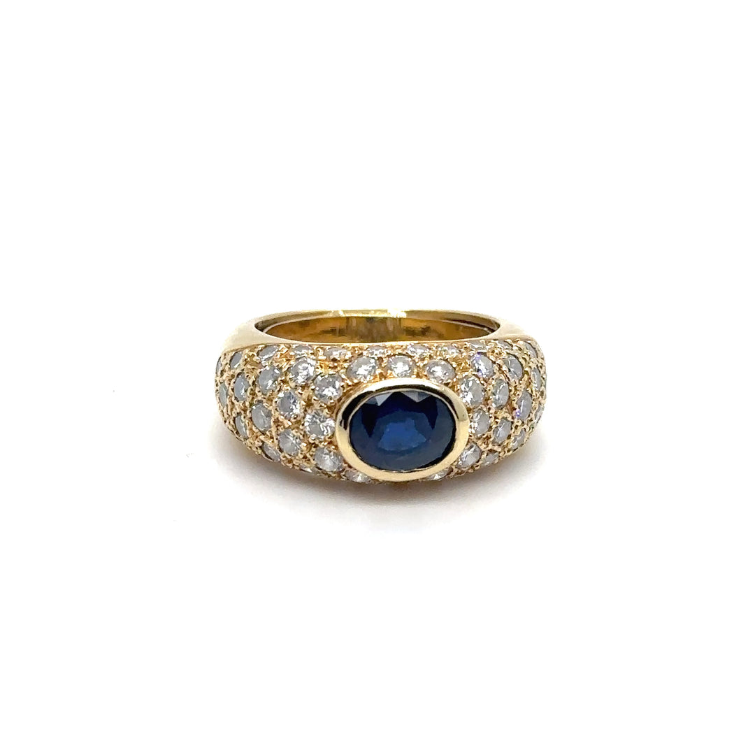 Bague jonc saphir et diamants Vintage Occasion Seconde Main Bijou
