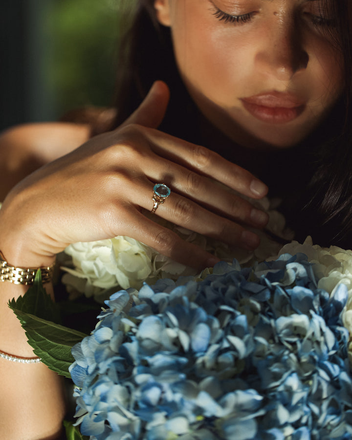 Bague or jaune 18K sertie d'une aigue-marine Occasion Seconde Main