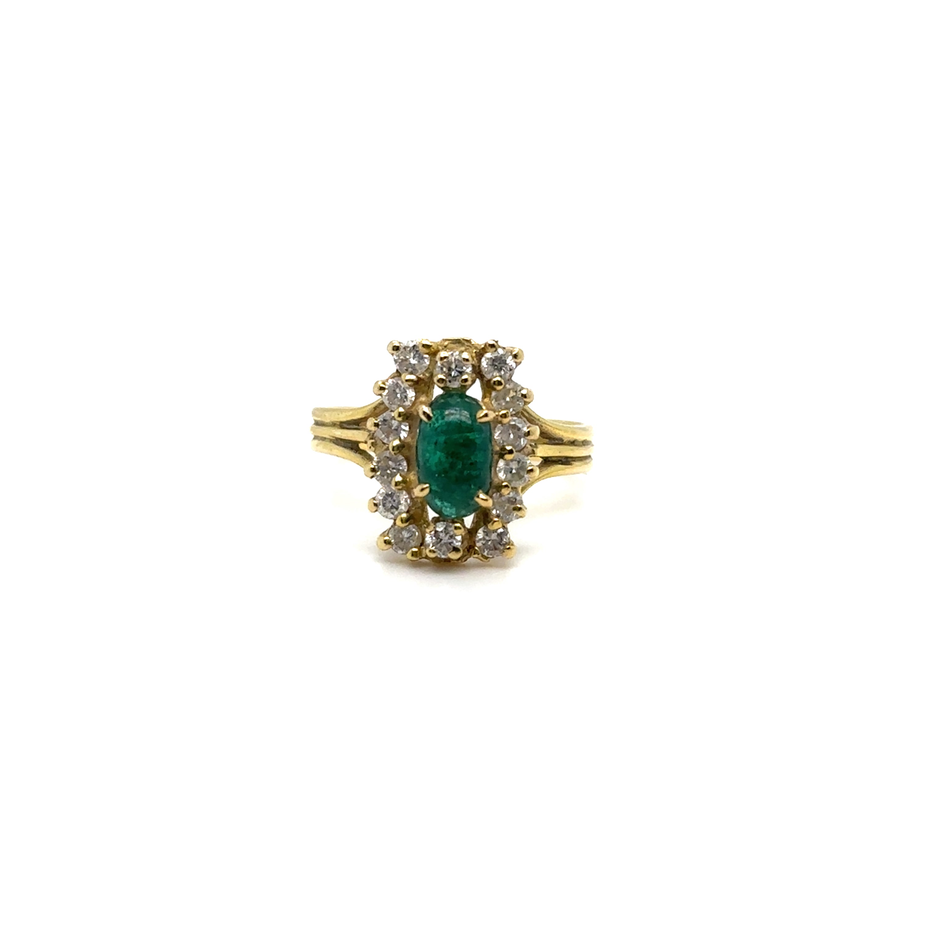 Bague or jaune émeraude et diamants Vintage Occasion Seconde Main