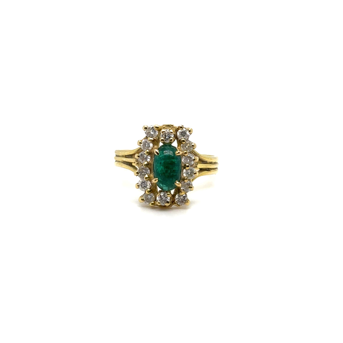 Bague or jaune émeraude et diamants Vintage Occasion Seconde Main