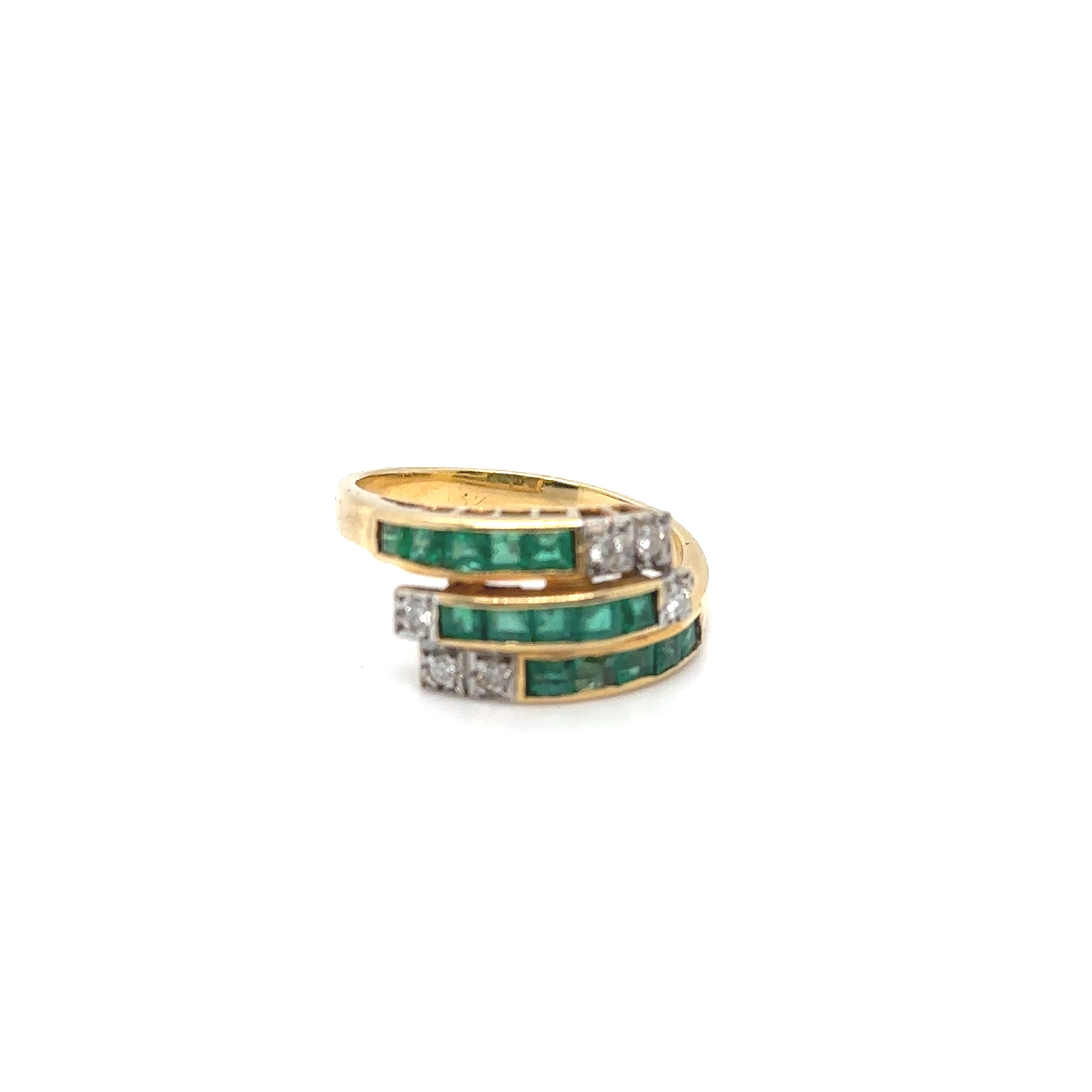Bague or jaune émeraude et diamants vintage Occasion Seconde Main
