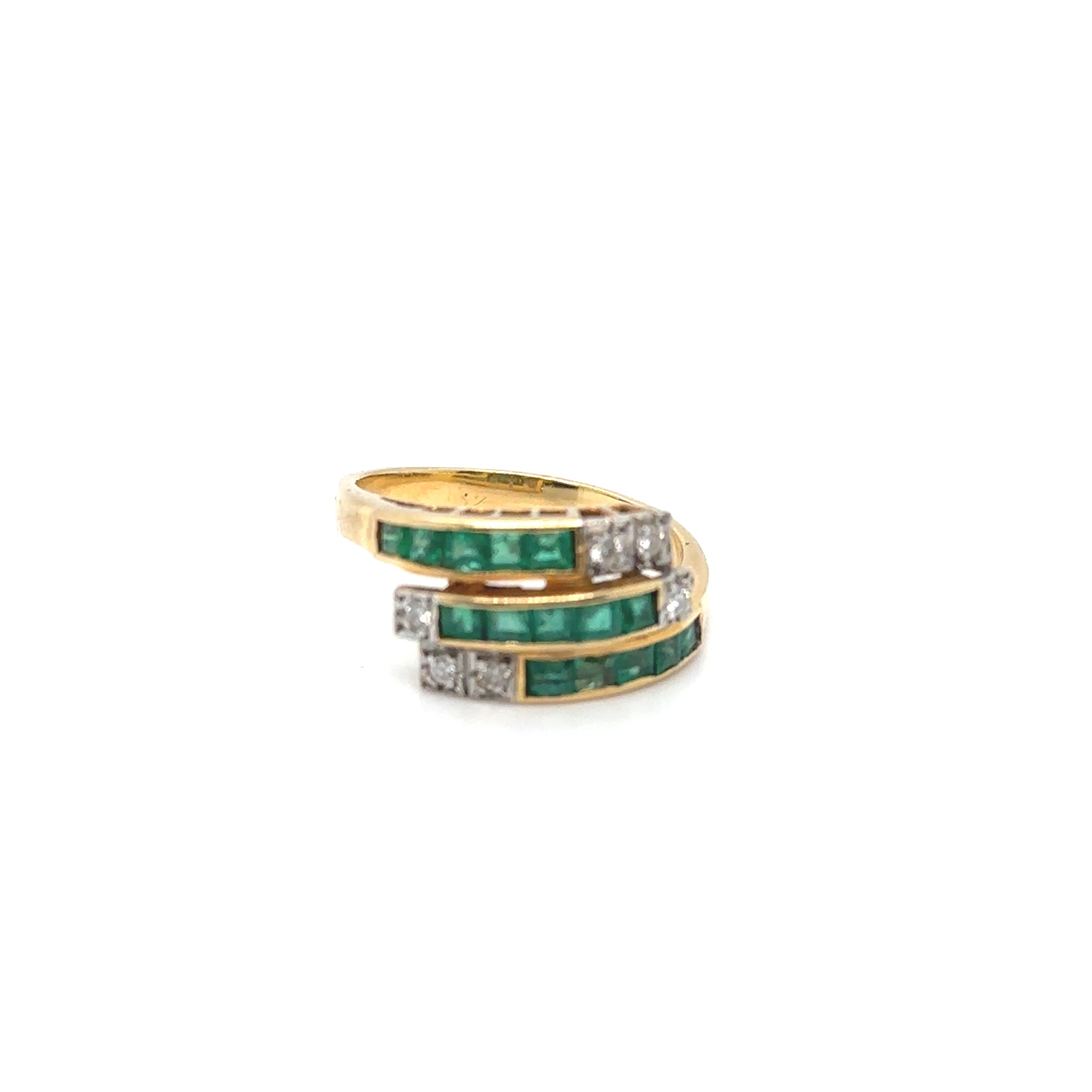 Bague or jaune émeraude et diamants vintage Occasion Seconde Main