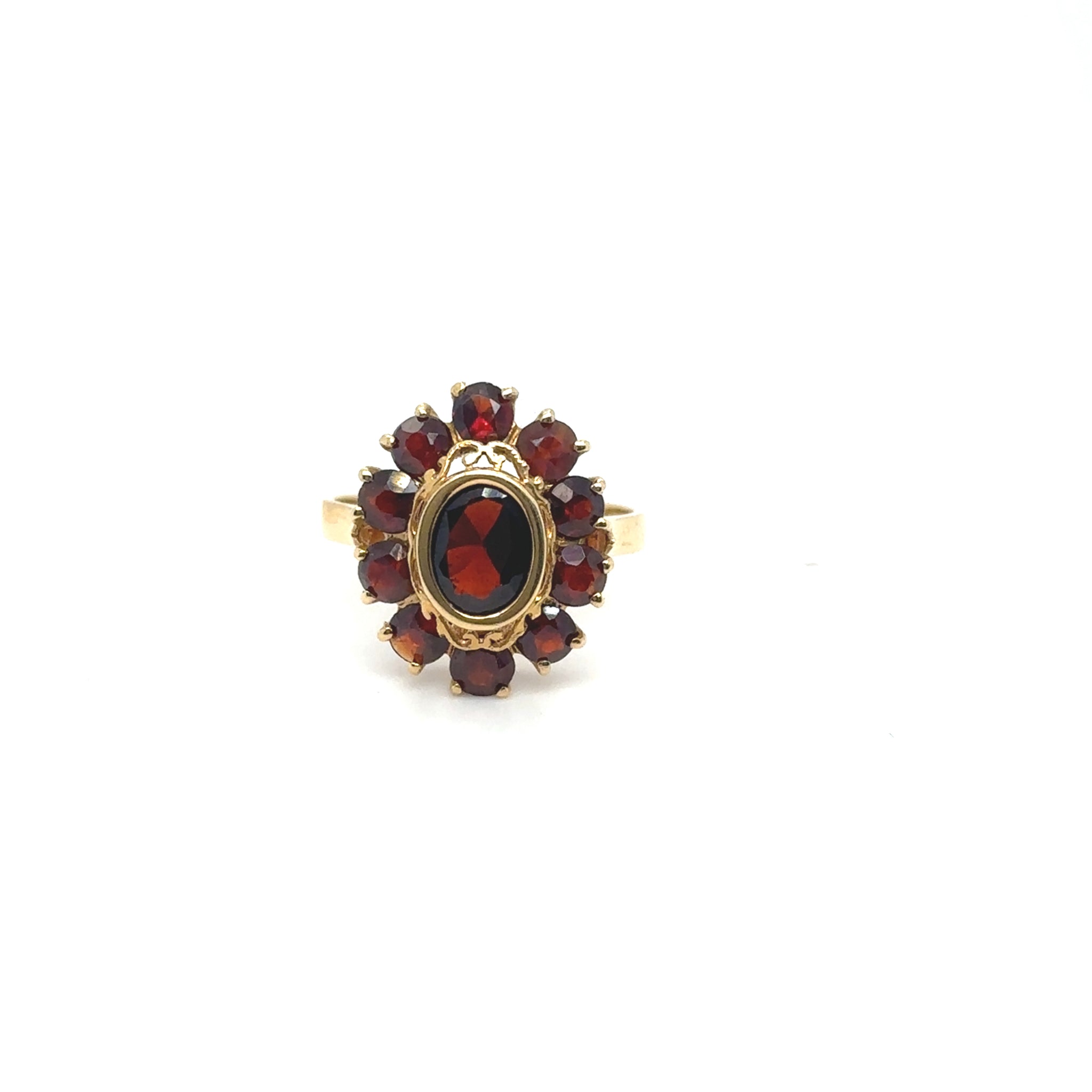 Bague or jaune sertie de grenat vintage Occasion Seconde Main femme