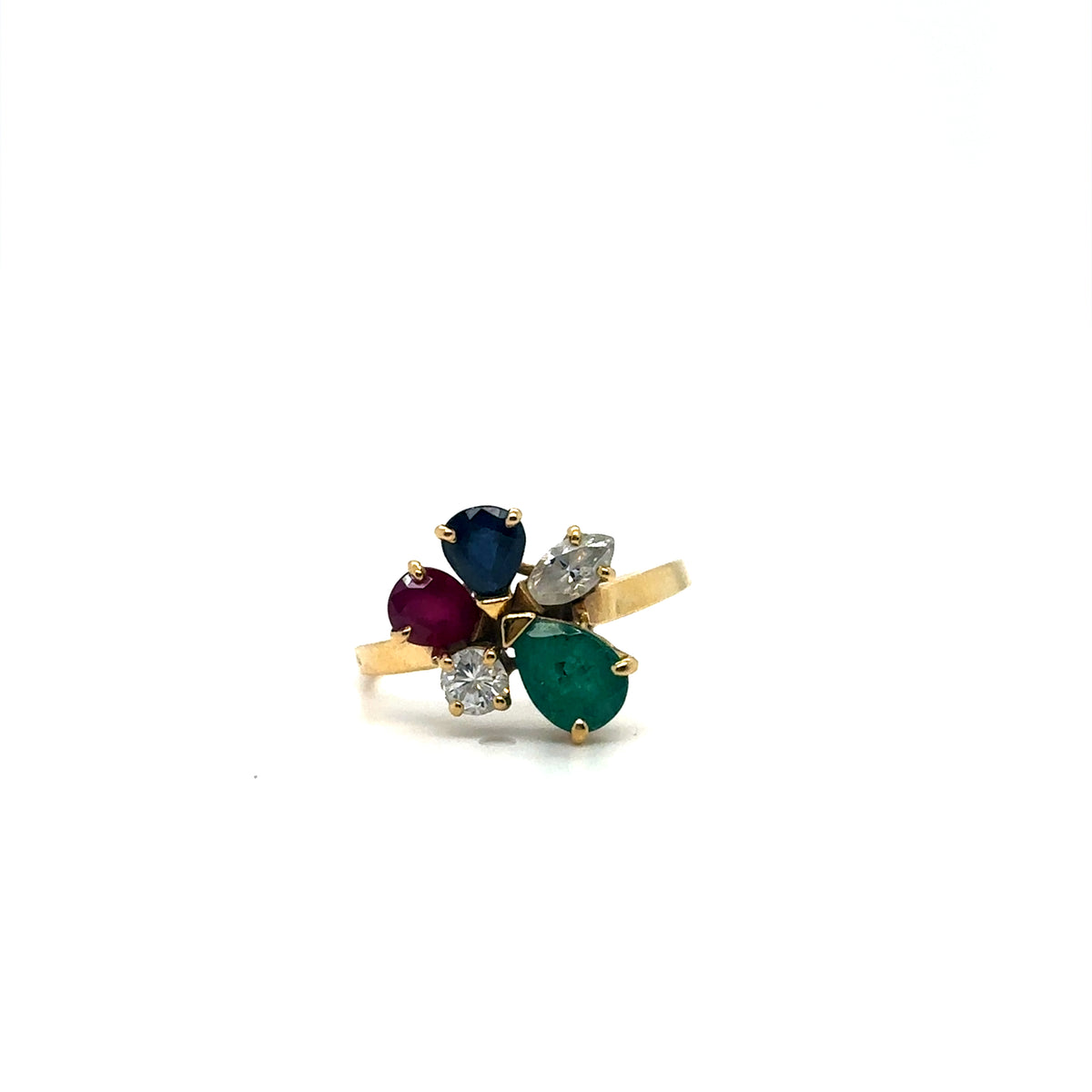 Bague or jaune 18K Tutti Frutti Vintage Occasion Seconde Main Bijou