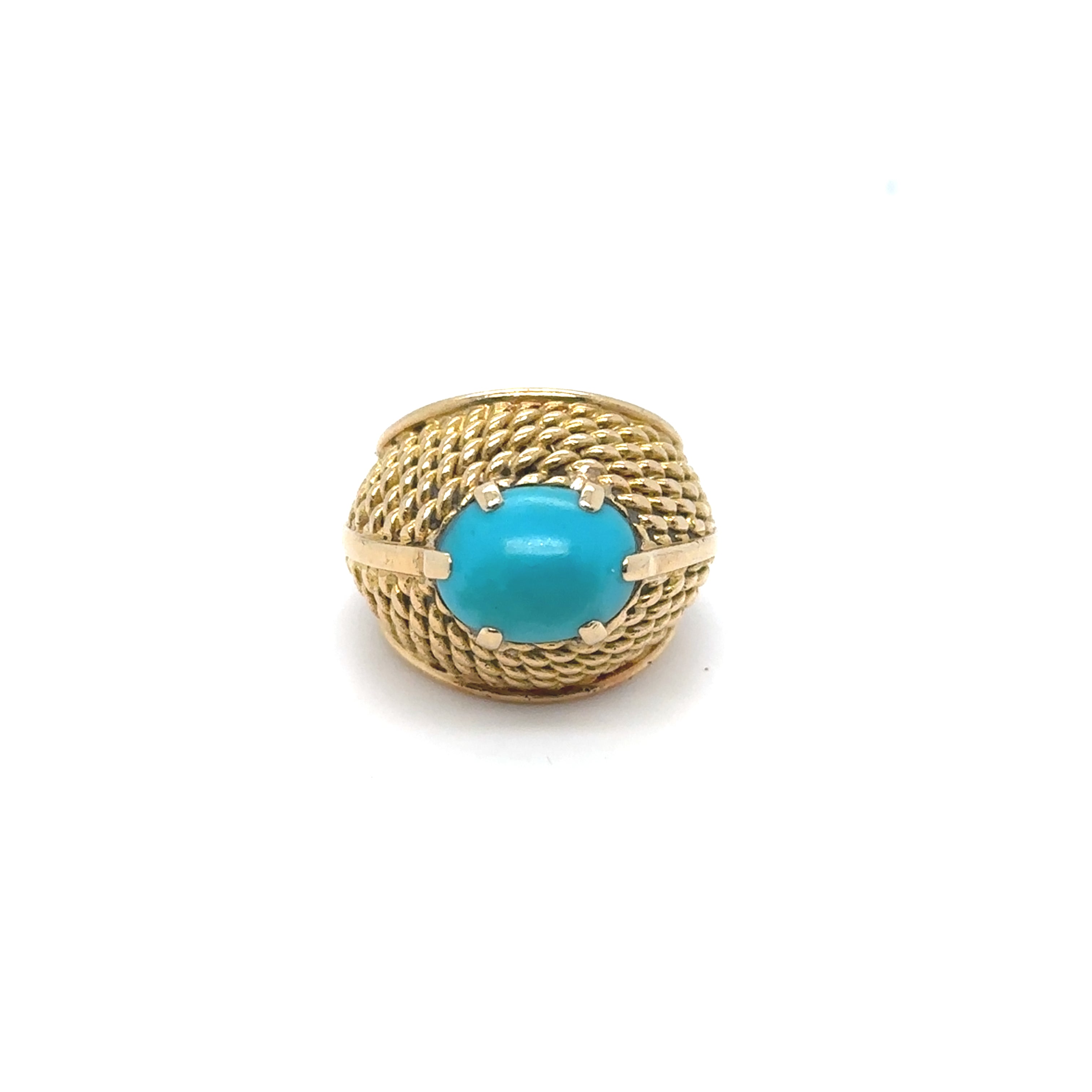 Bague Retro en or jaune et turquoise Occasion Seconde Main Bijou Femme