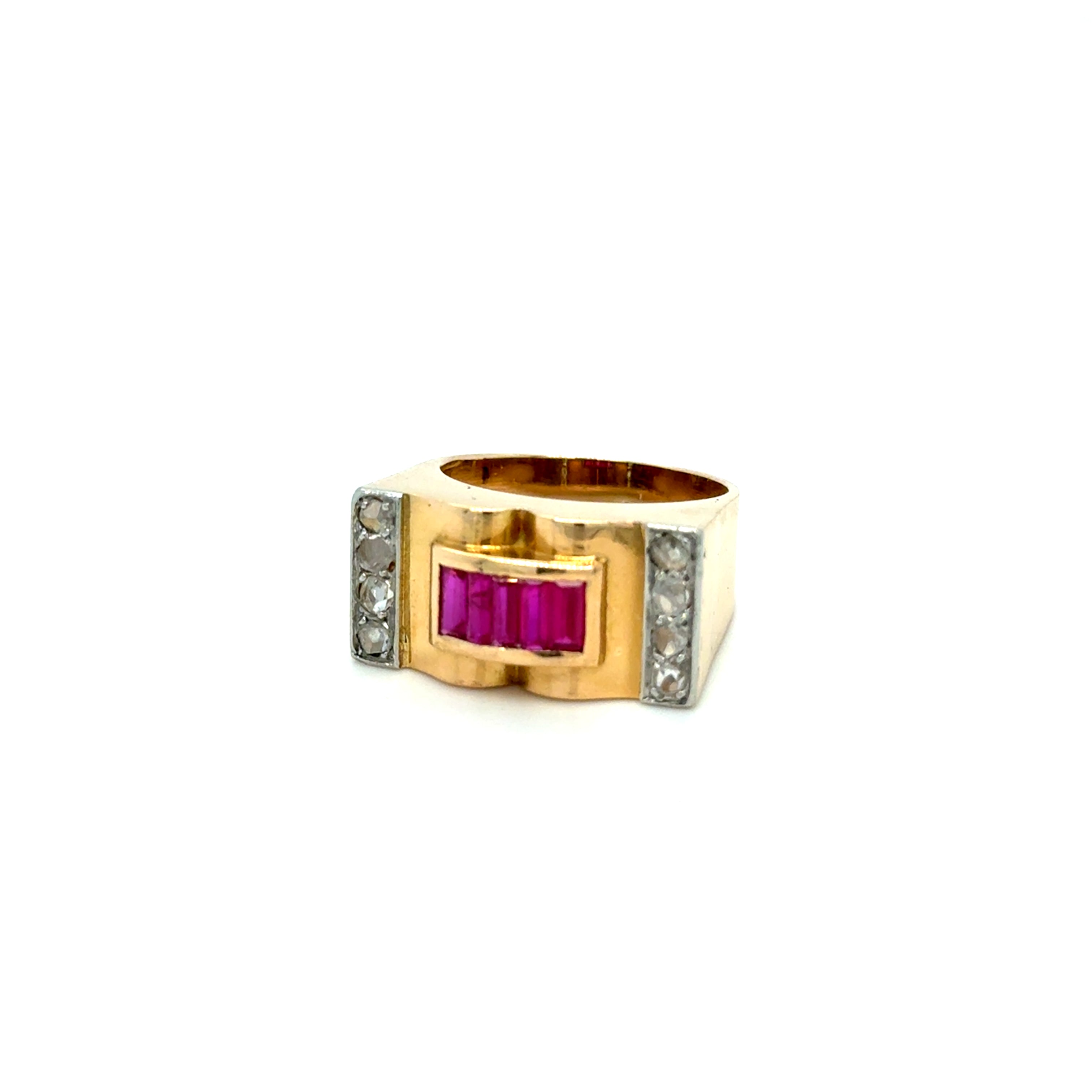 Bague Tank rubis et diamants 1940-1950 Occasion Seconde Main Luxe