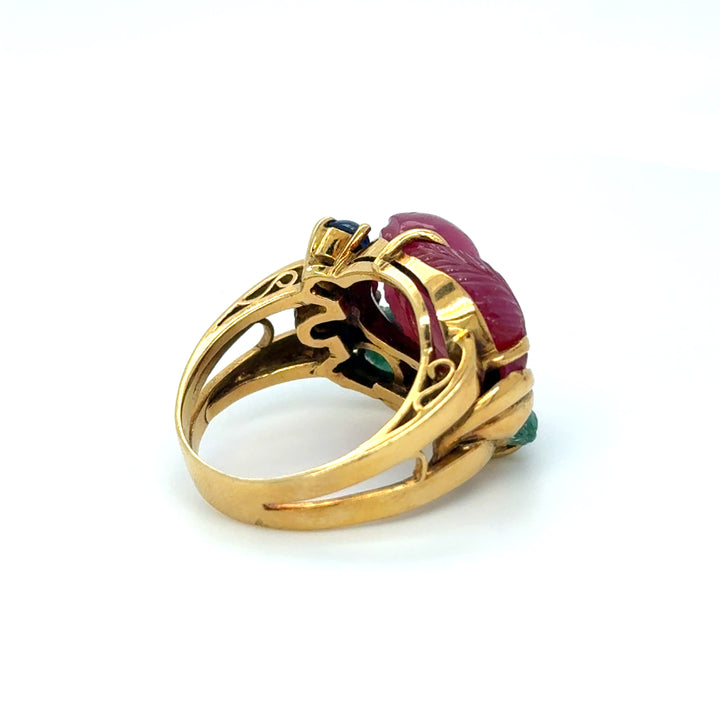 Bague Tutti Frutti émeraude et rubis occasion seconde main luxe femme