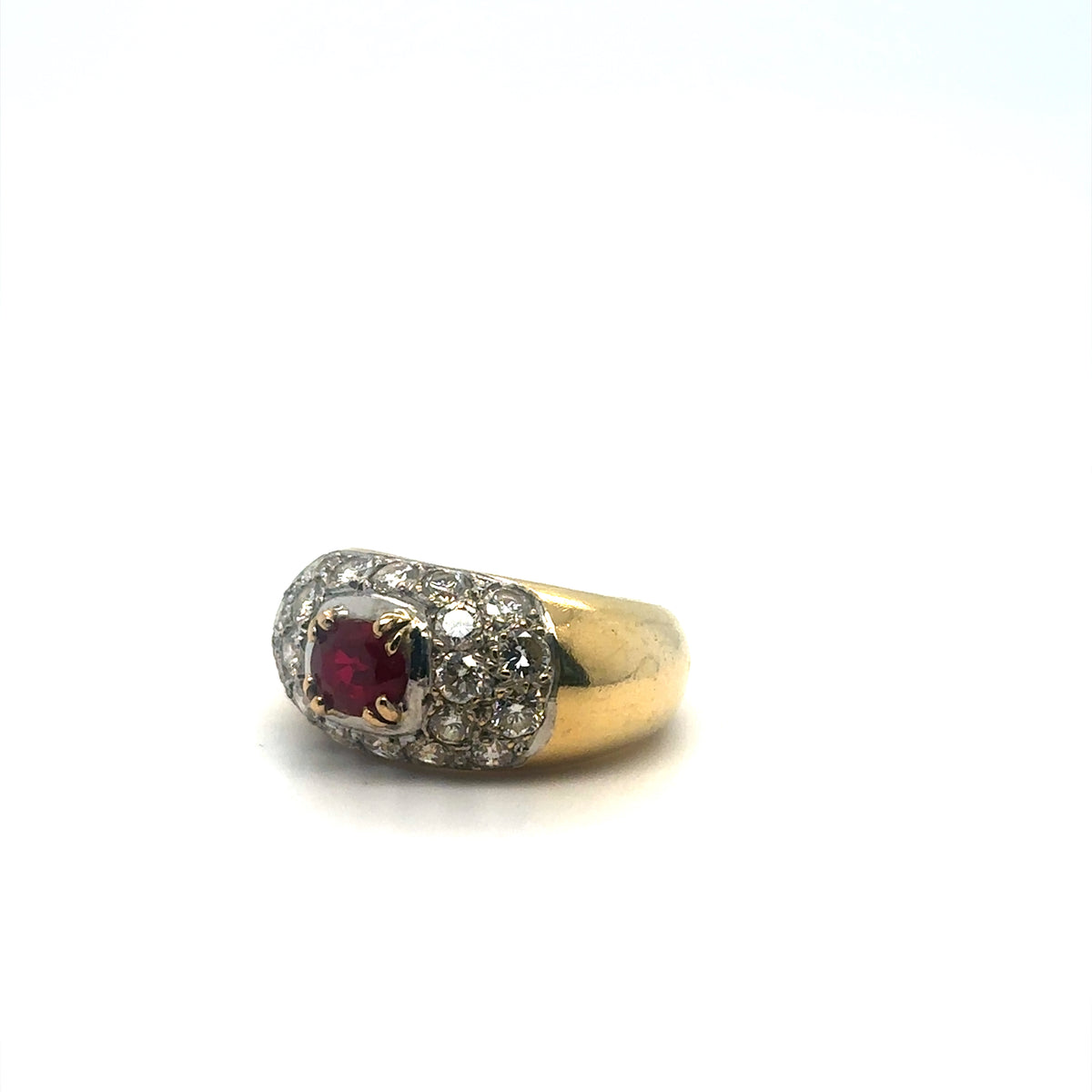 Bague Vintage jonc sertie d'un rubis et diamants Occasion Seconde Main