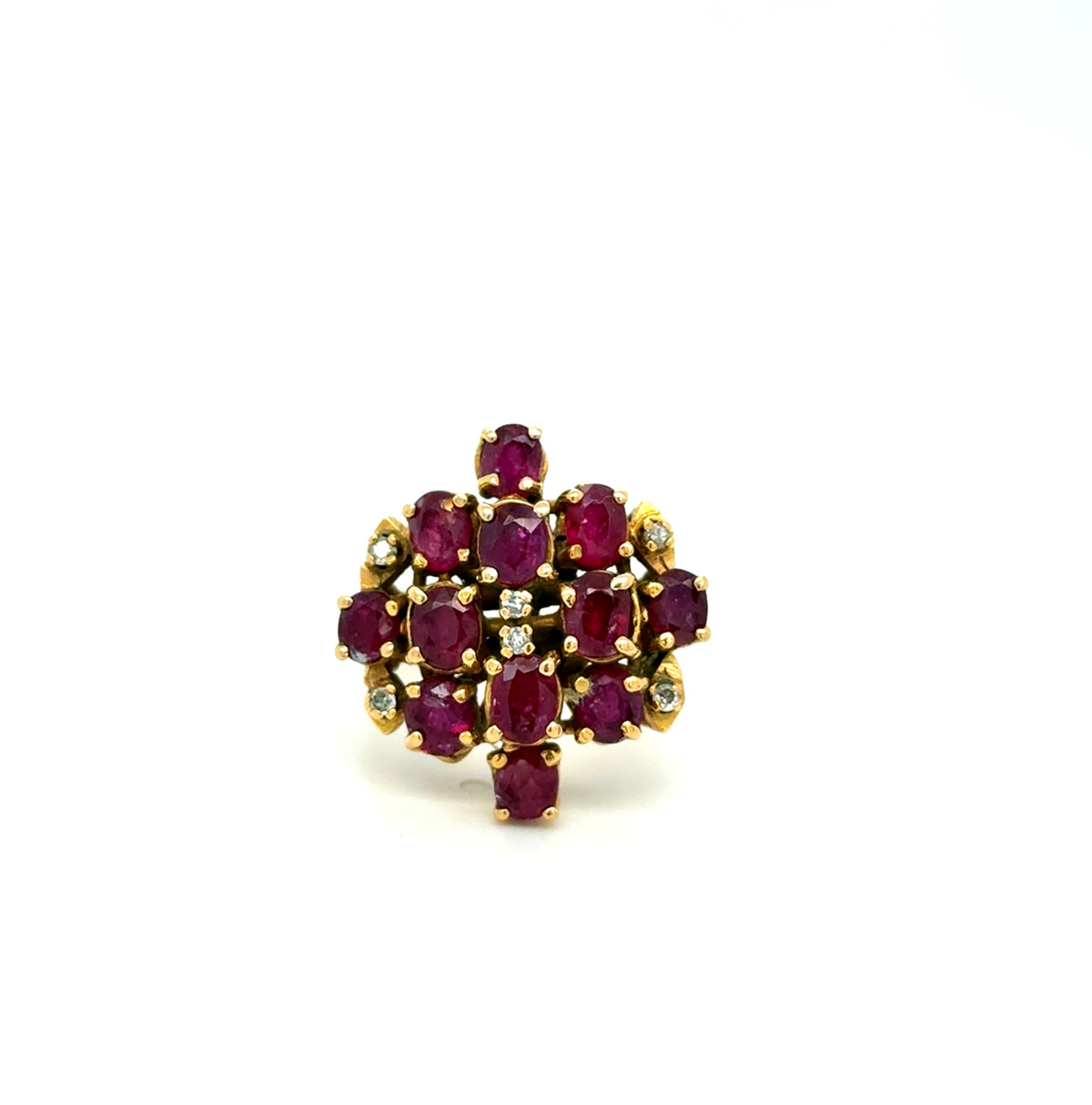 Bague Vintage en Or Jaune 18K sertie de Rubis et Diamants Occasion Seconde Main Luxe