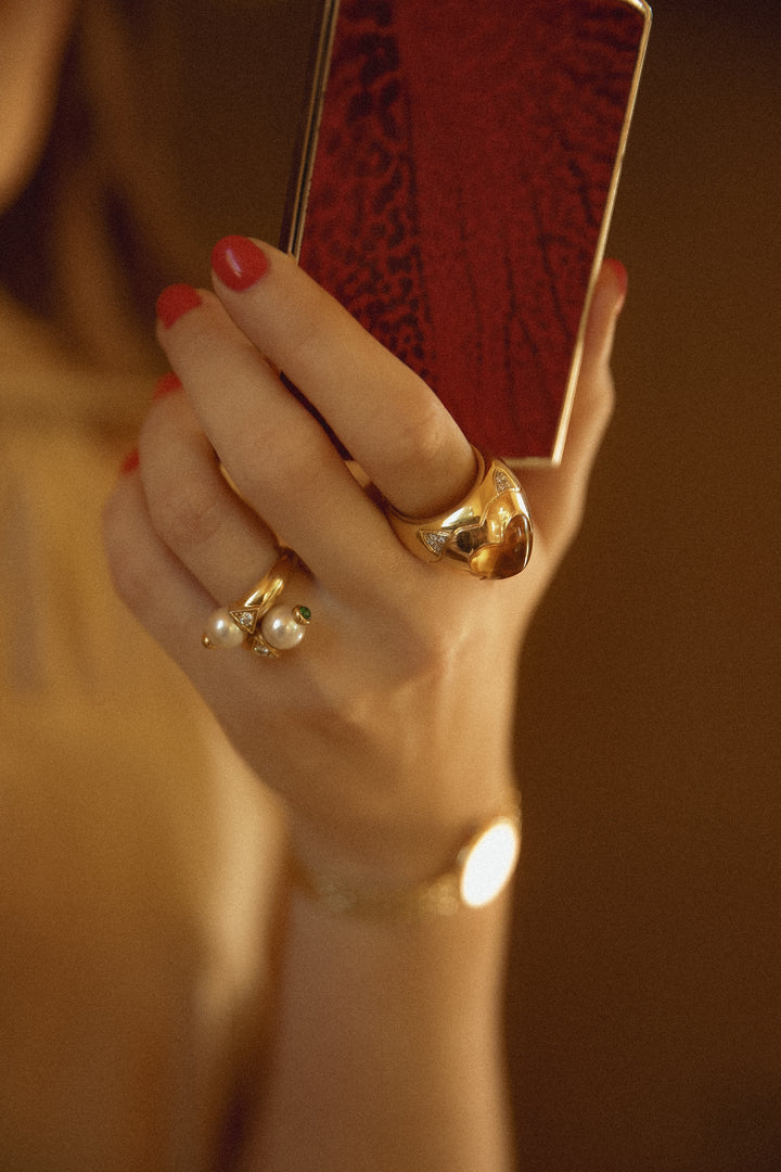 Bague vintage Toi & Moi avec perles et diamants Occasion Seconde Main