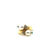 Bague vintage Toi & Moi avec perles et diamants Occasion Seconde Main