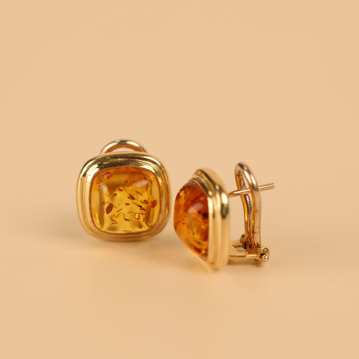 Boucles d'oreilles vintage ambre - Or jaune 18 carats