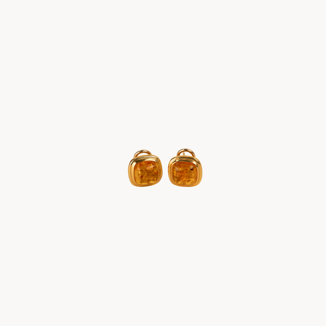 Boucles d'oreilles vintage ambre - Or jaune 18 carats