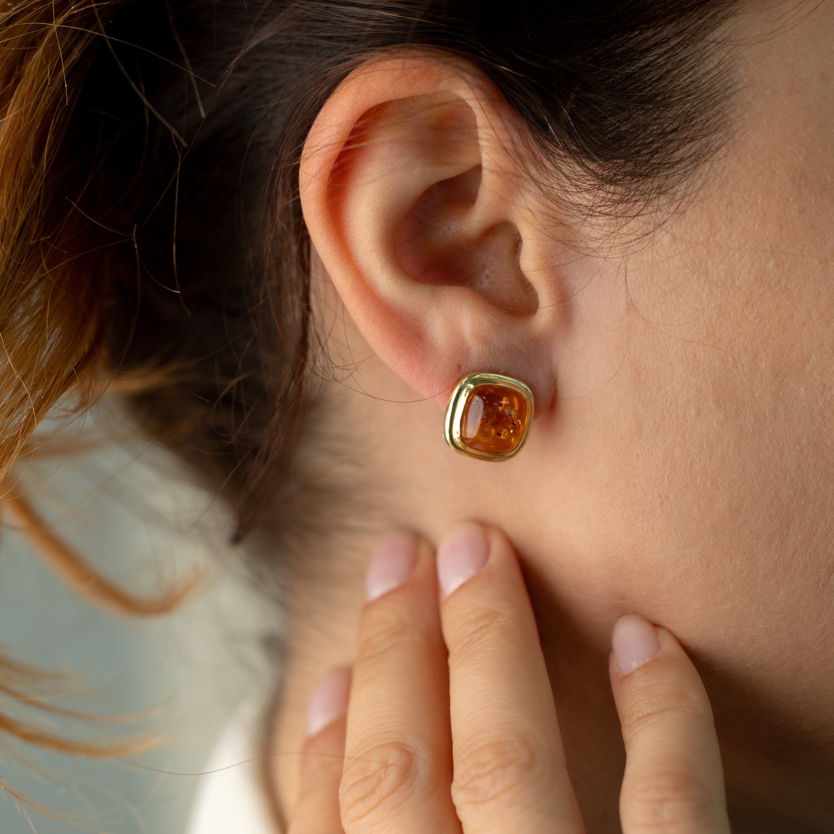 Boucles d'oreilles vintage ambre - Or jaune 18 carats