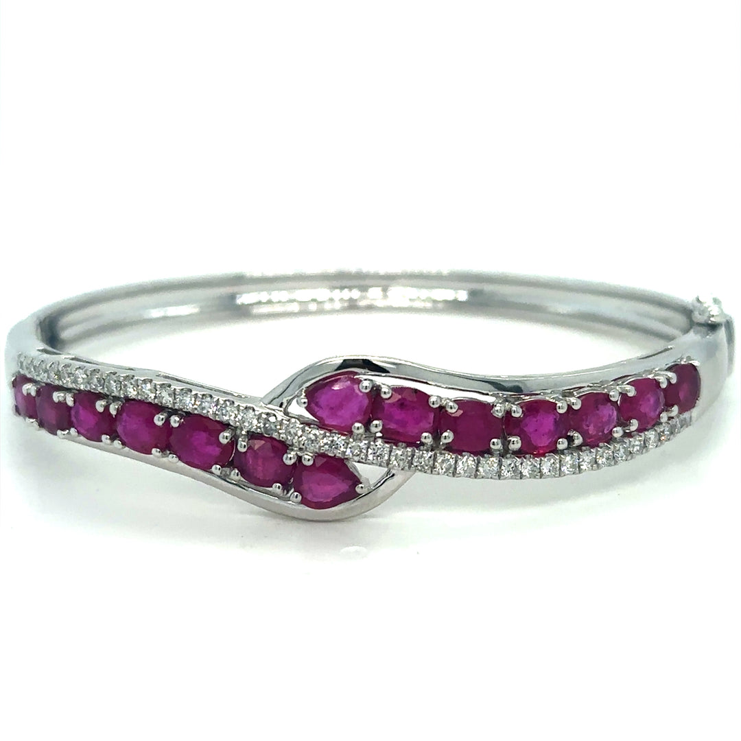 Bracelet or blanc 18K rubis et diamants occasion seconde main