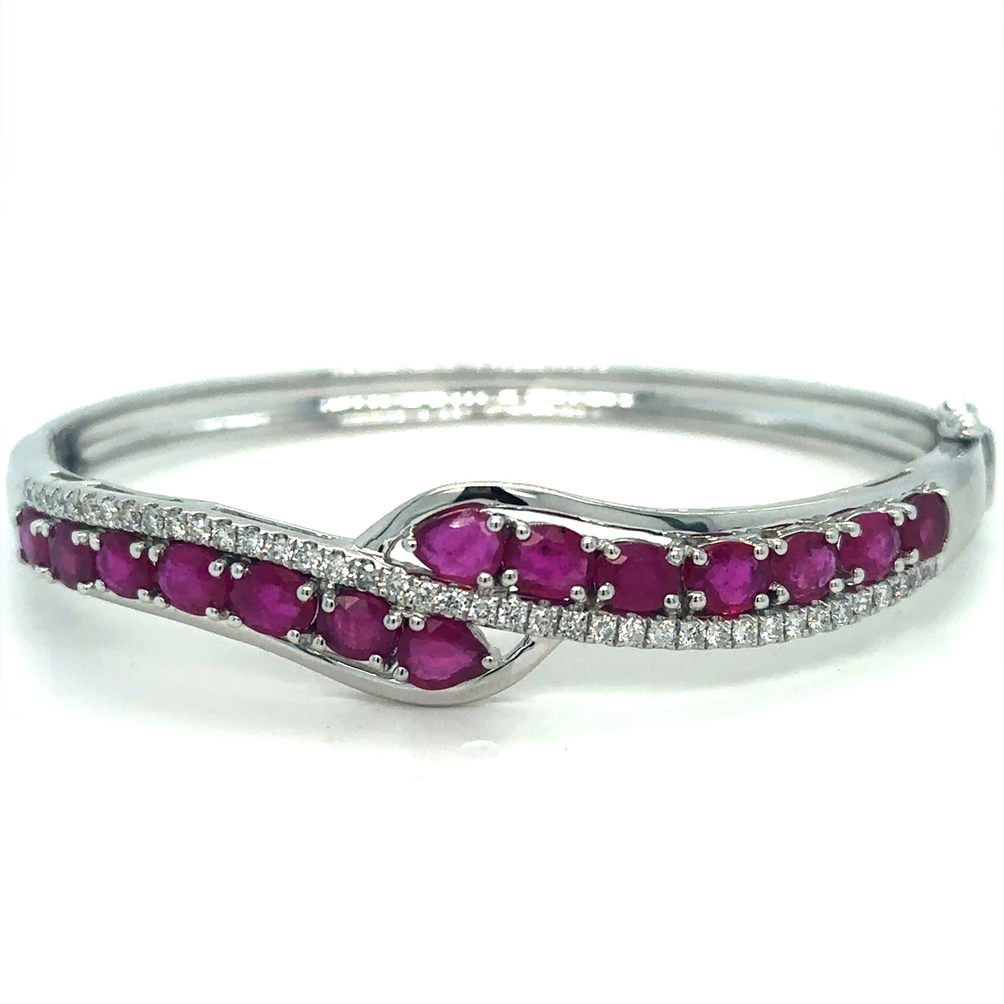 Bracelet or blanc 18K rubis et diamants occasion seconde main