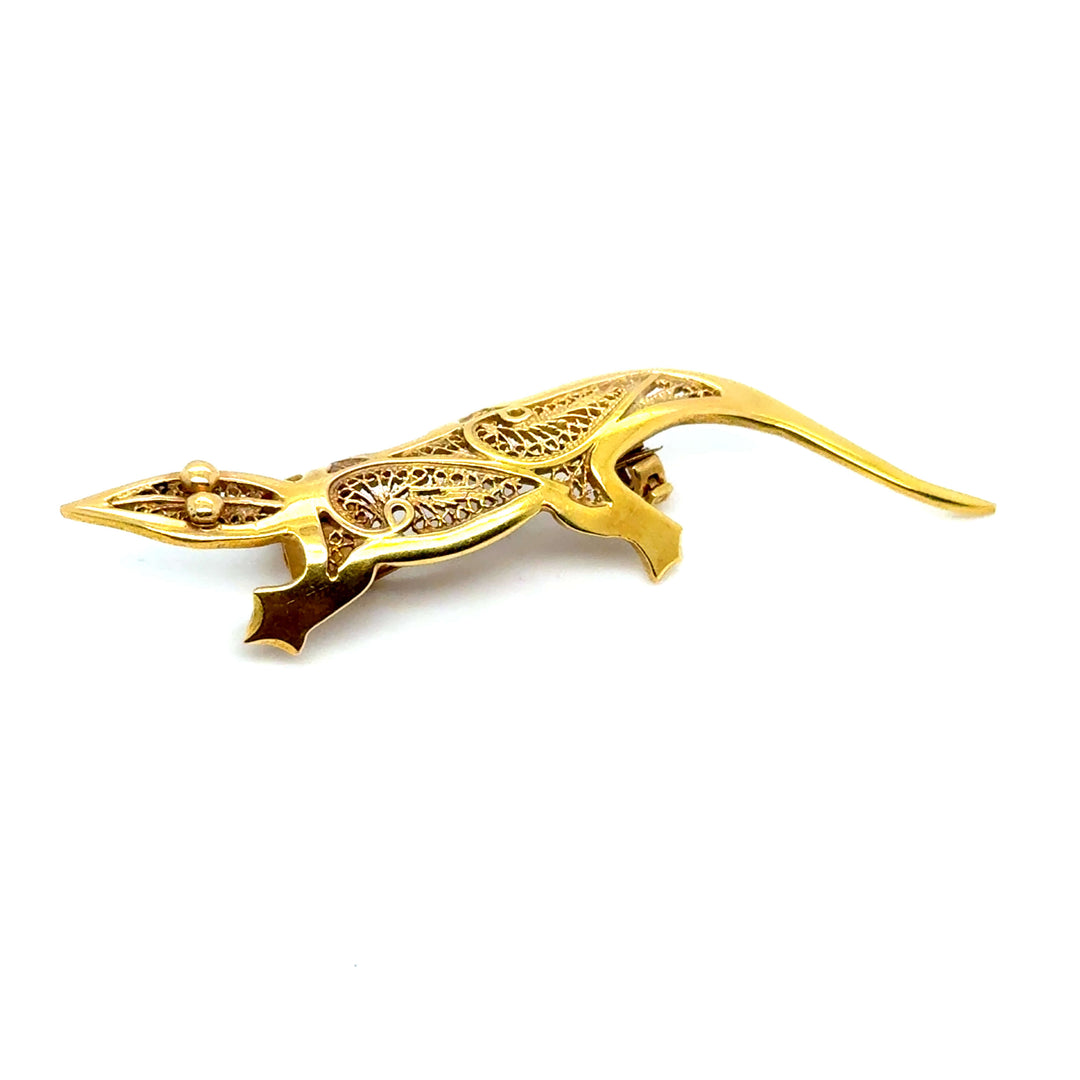 Broche vintage or jaunz 14K lezard 