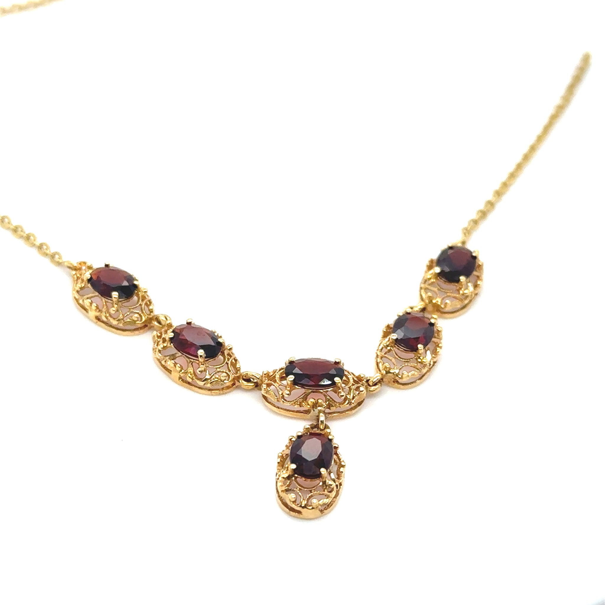 Collier or jaune et grenat vintage Occasion Seconde Main Bijou Femme