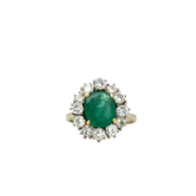 Bague marguerite émeraude diamants en or blanc