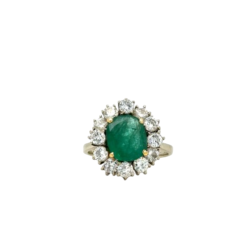 Bague marguerite émeraude diamants en or blanc