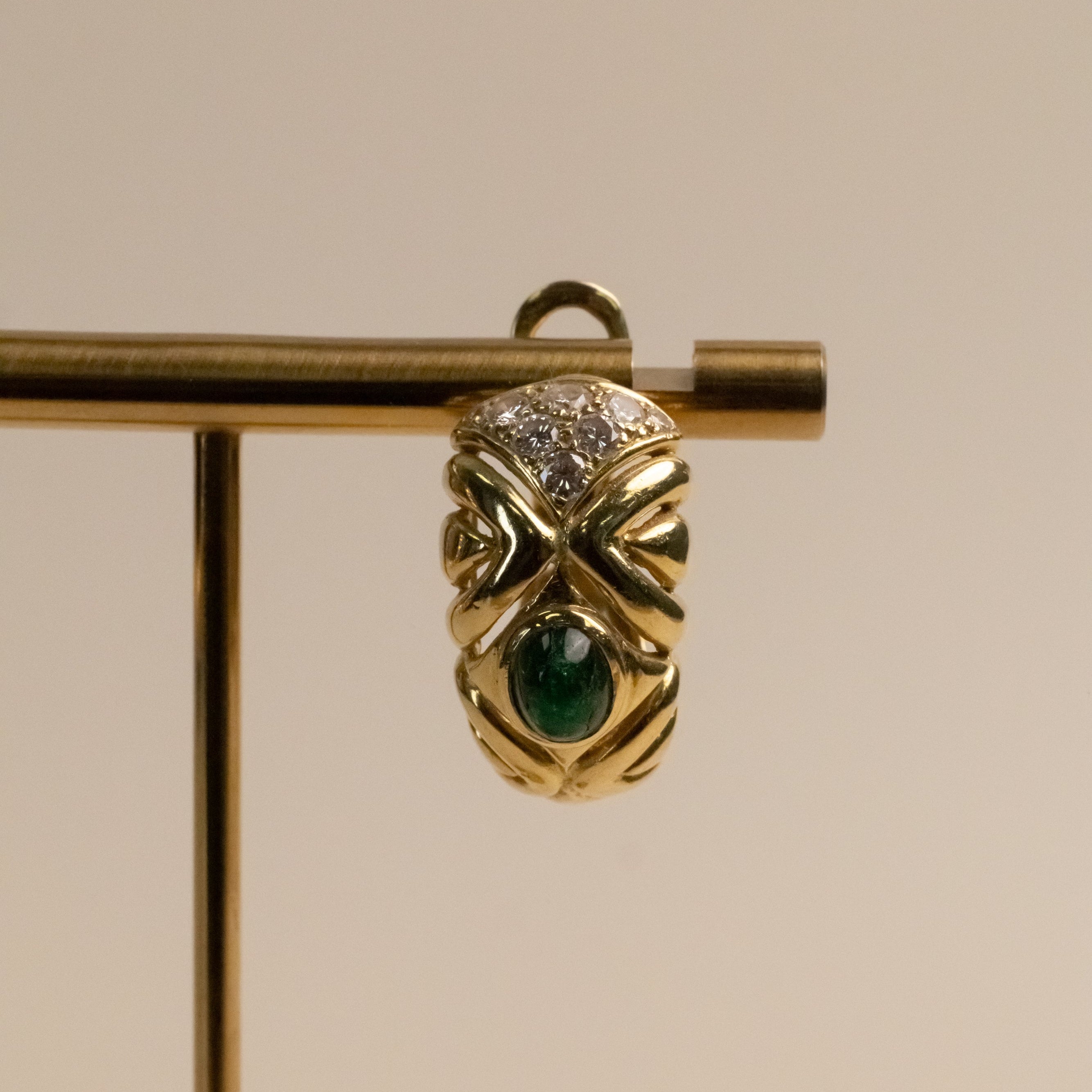 Boucles d'oreilles vintage - émeraude cabochon or jaune 18 carats