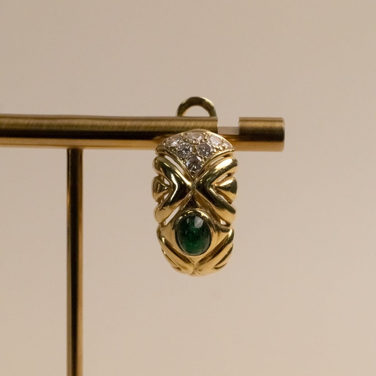 Boucles d'oreilles vintage - émeraude cabochon or jaune 18 carats
