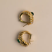 Boucles D'oreilles Vintage Émeraude Cabochon Diamants Or Jaune 18K