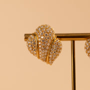 18K Yellow Gold Pave Leaf Retro Diamond Earrings