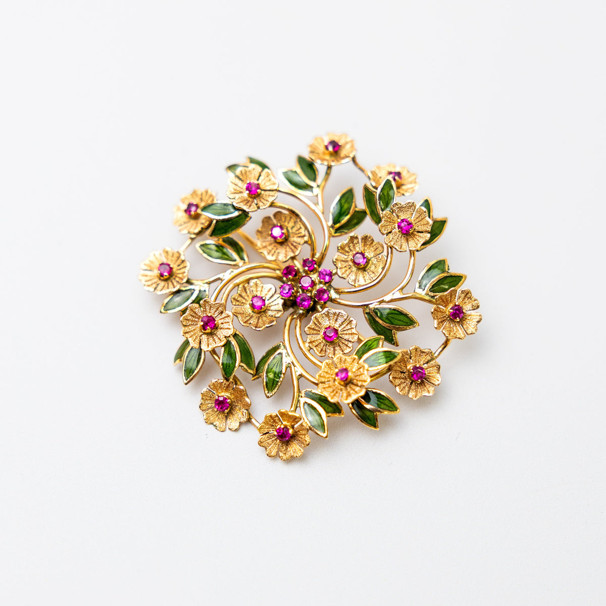 Vintage 18-Karat Yellow Gold Brooch, Pink Stone