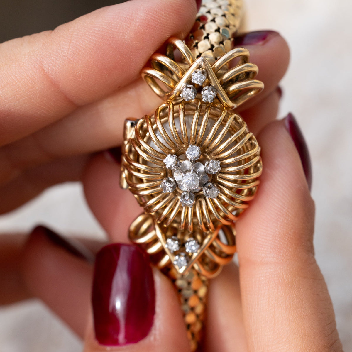Montre-bracelet vintage Barichella en or jaune 18 carats, diamants