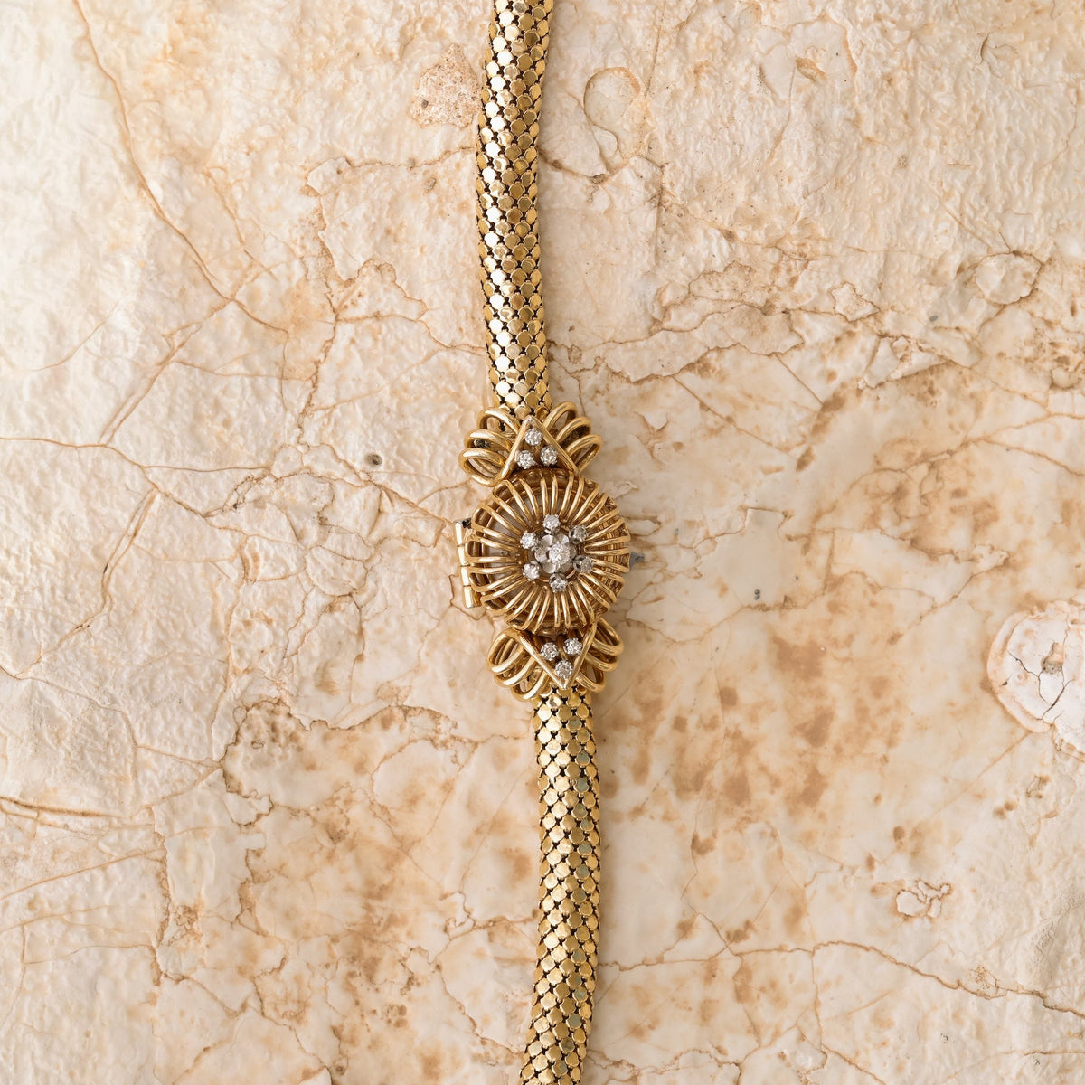 Montre-bracelet vintage Barichella en or jaune 18 carats, diamants