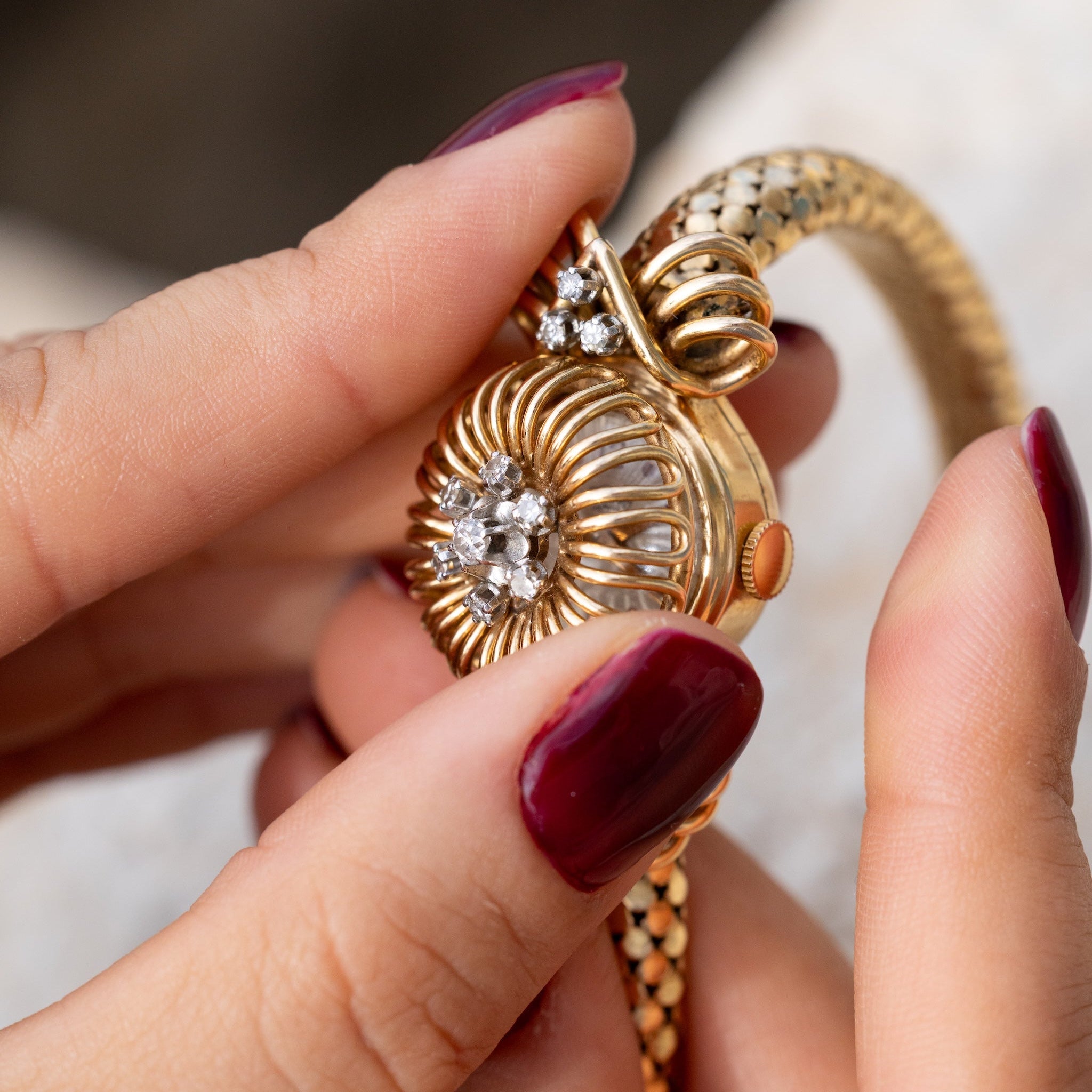Montre-bracelet vintage Barichella en or jaune 18 carats, diamants