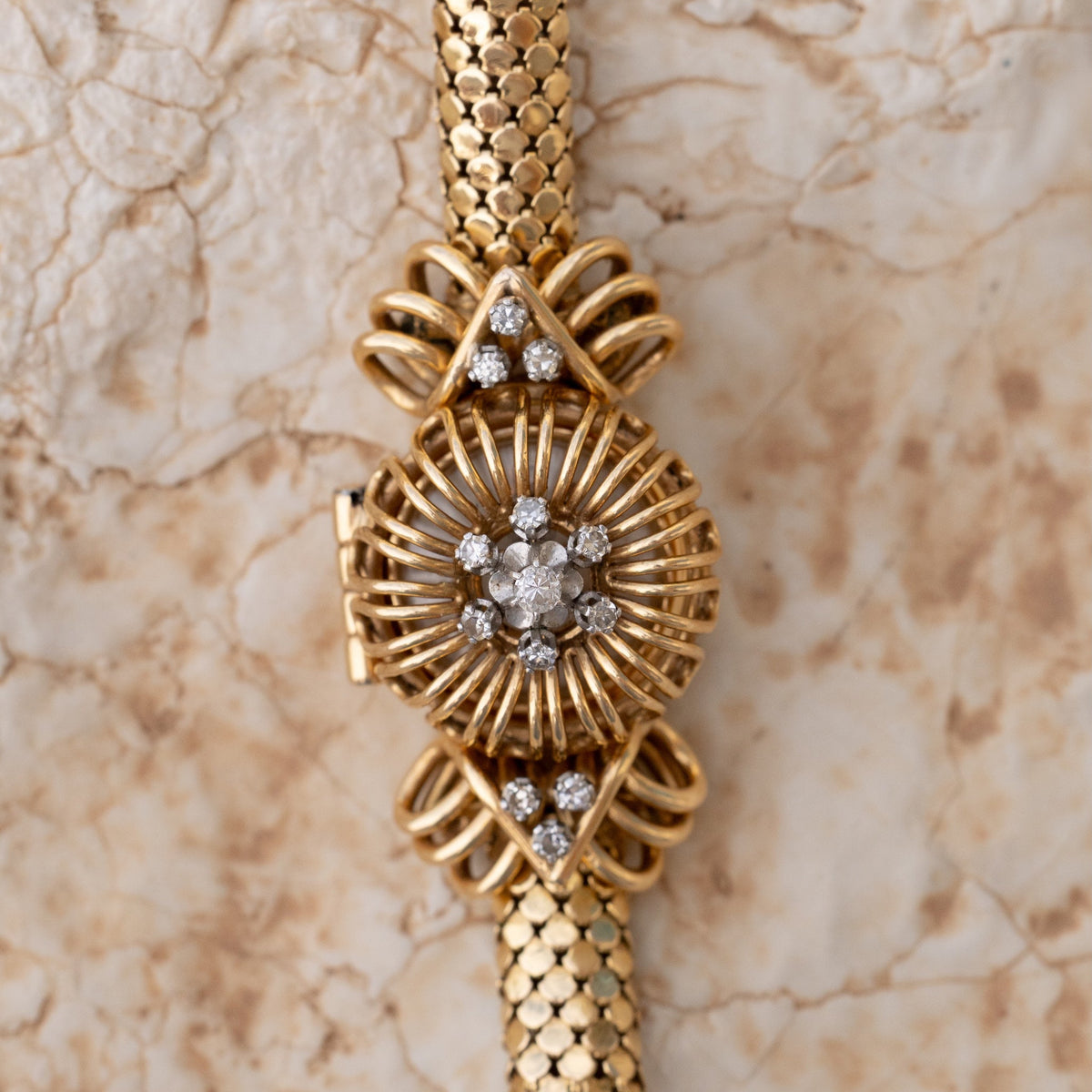 Montre-bracelet vintage Barichella en or jaune 18 carats, diamants