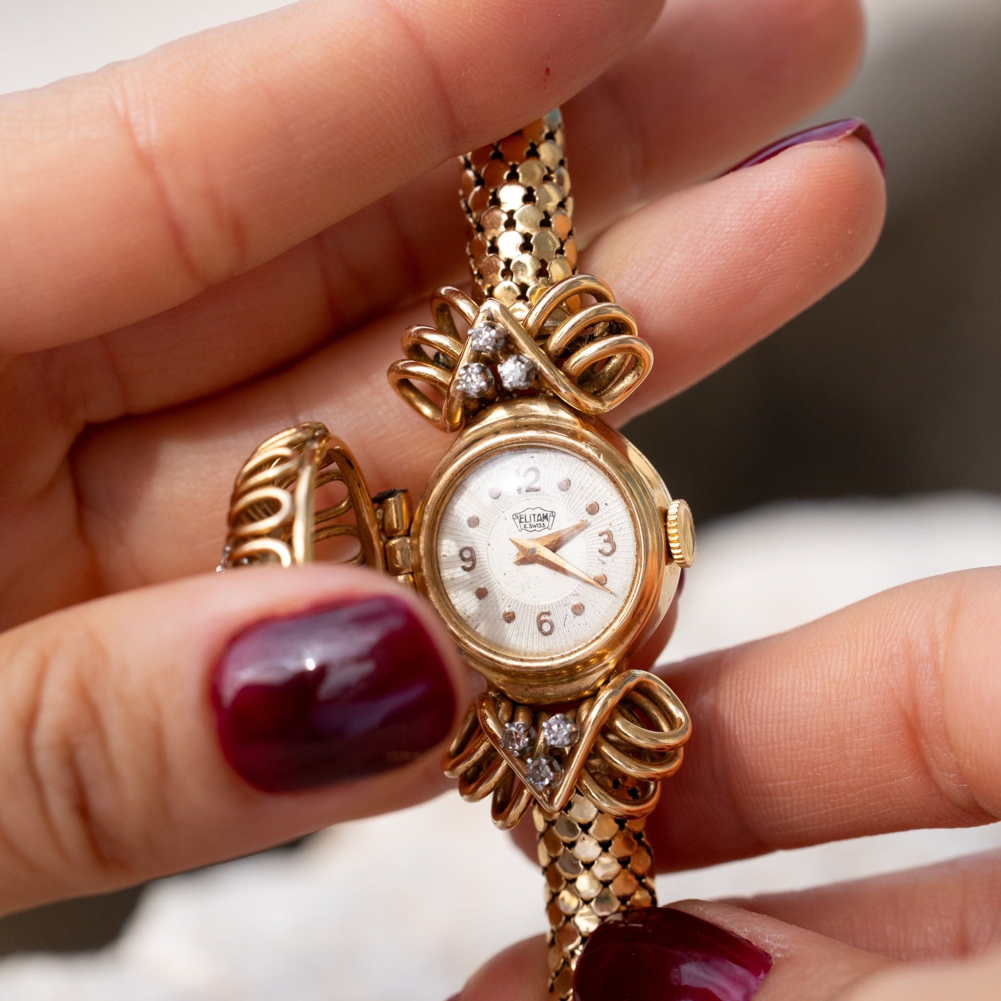 Montre-bracelet vintage Barichella en or jaune 18 carats, diamants