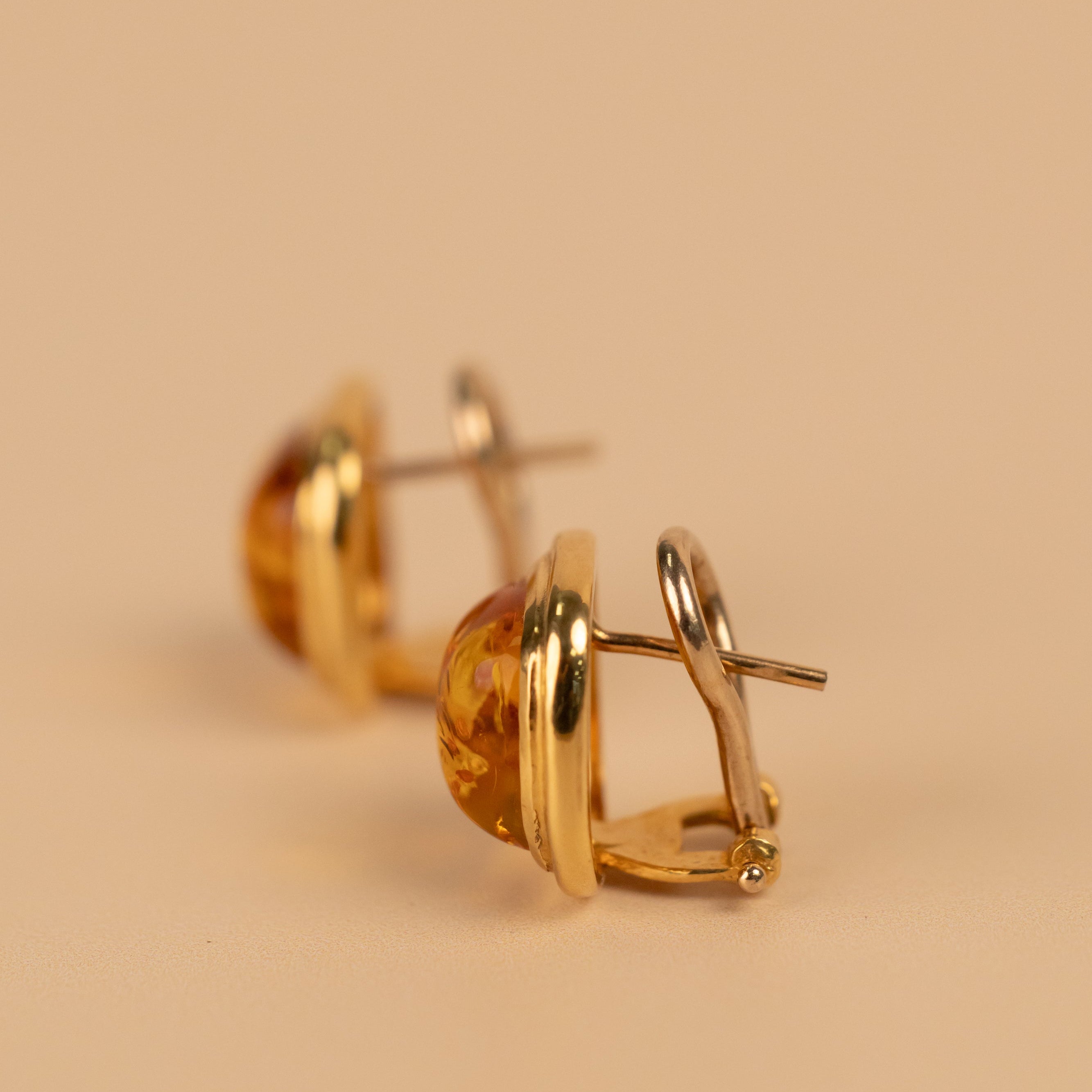 Boucles d'oreilles vintage ambre - Or jaune 18 carats