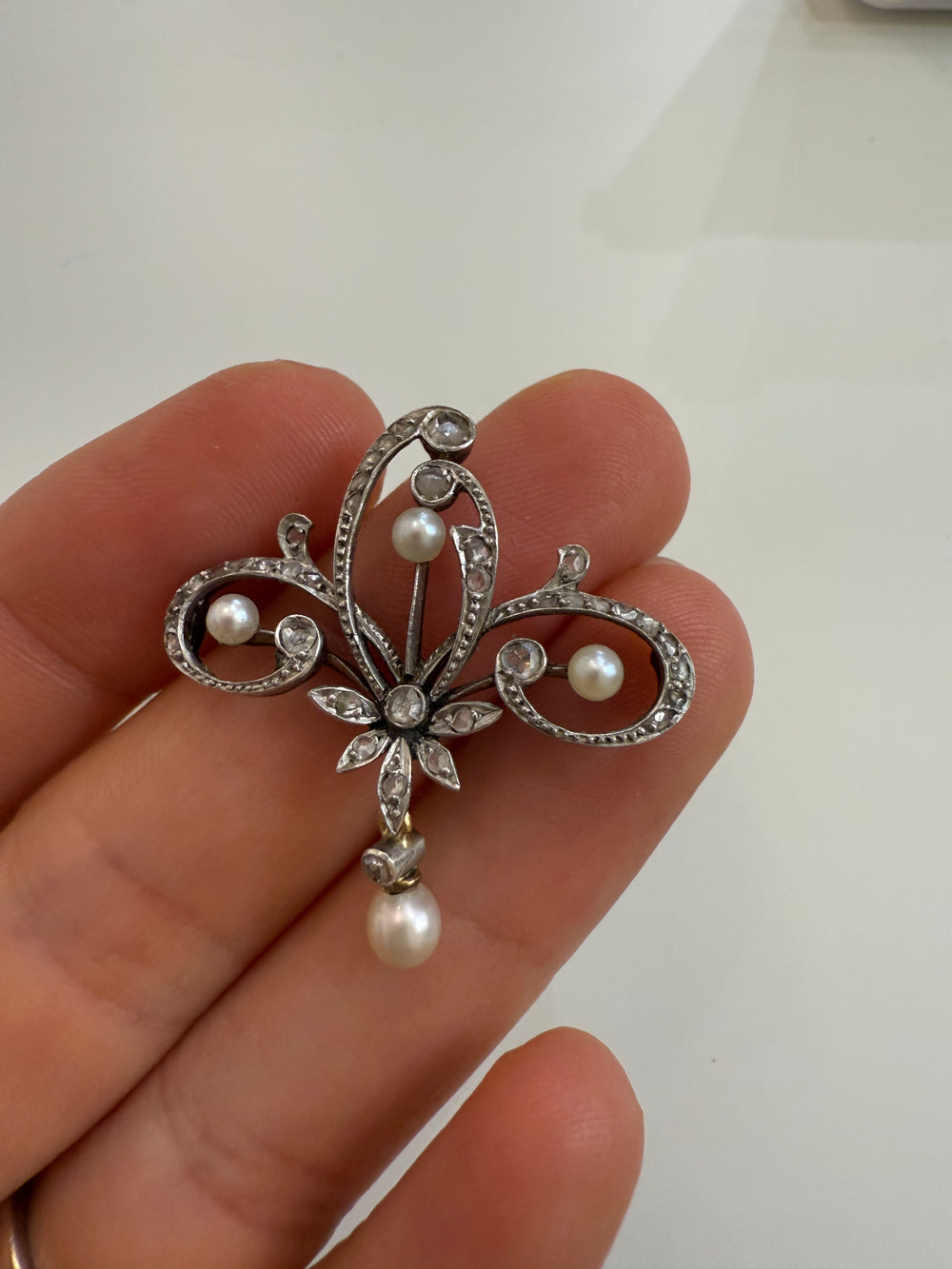 Pendentif Perle et Diamant Belle époque Occasion Seconde Main Luxe  Bijou