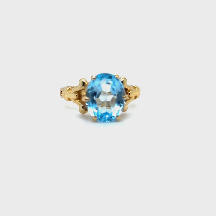 Bague or jaune 18K sertie d'une aigue-marine Occasion Seconde Main
