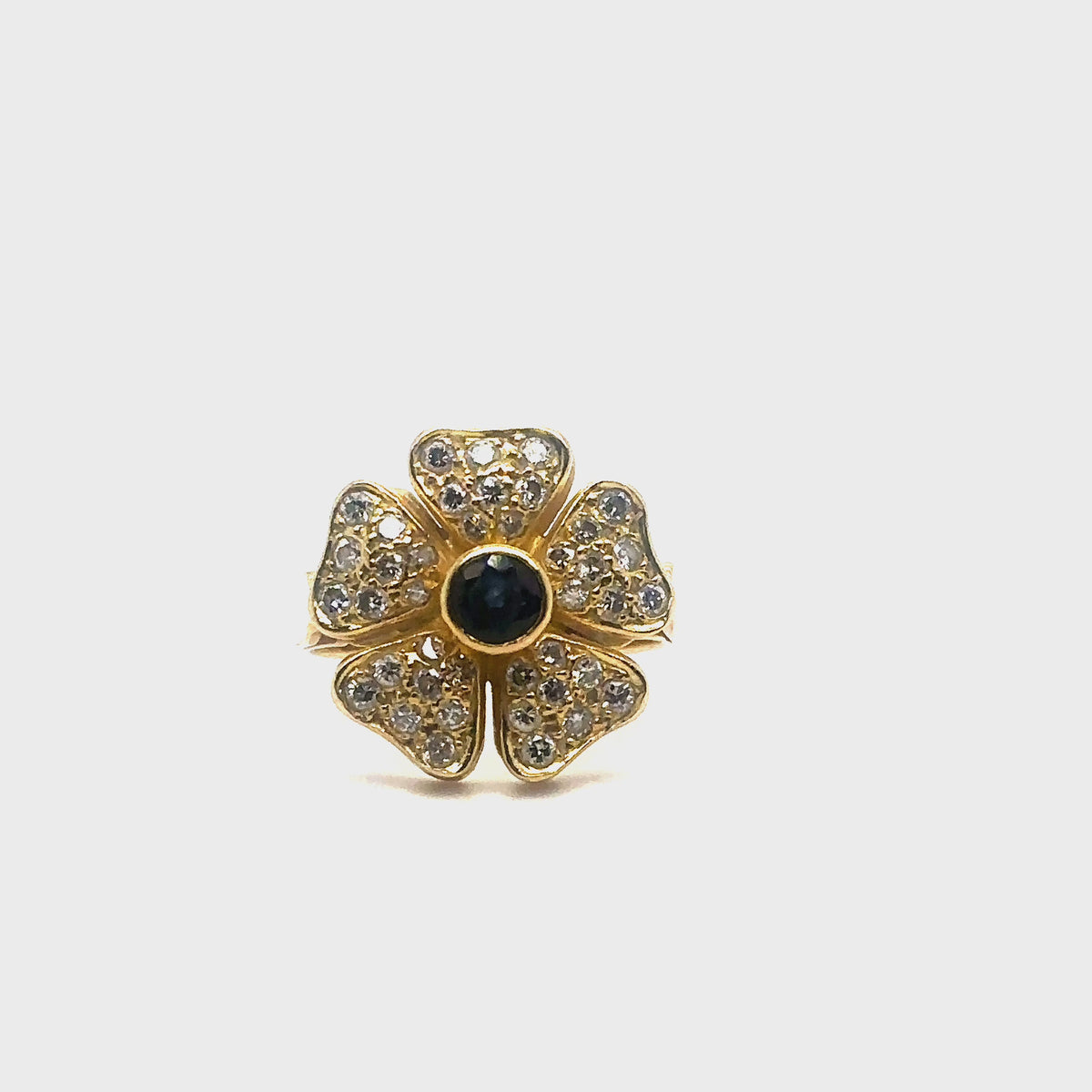 Load video: Yellow Gold, Sapphire and Diamond Flower Ring