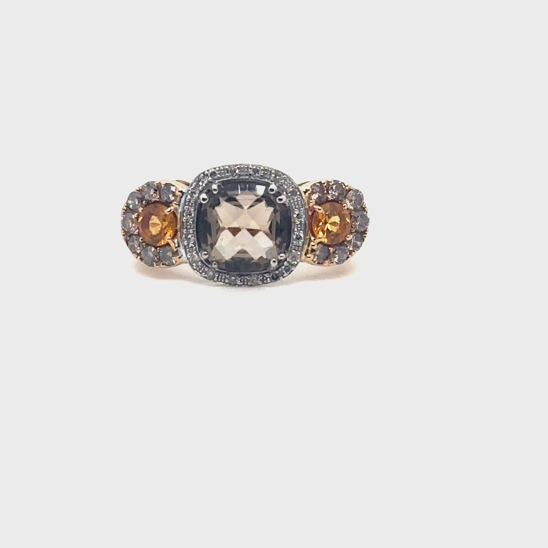 Bague moderne or jaune 18K sertie de diamants, citrine Occasion