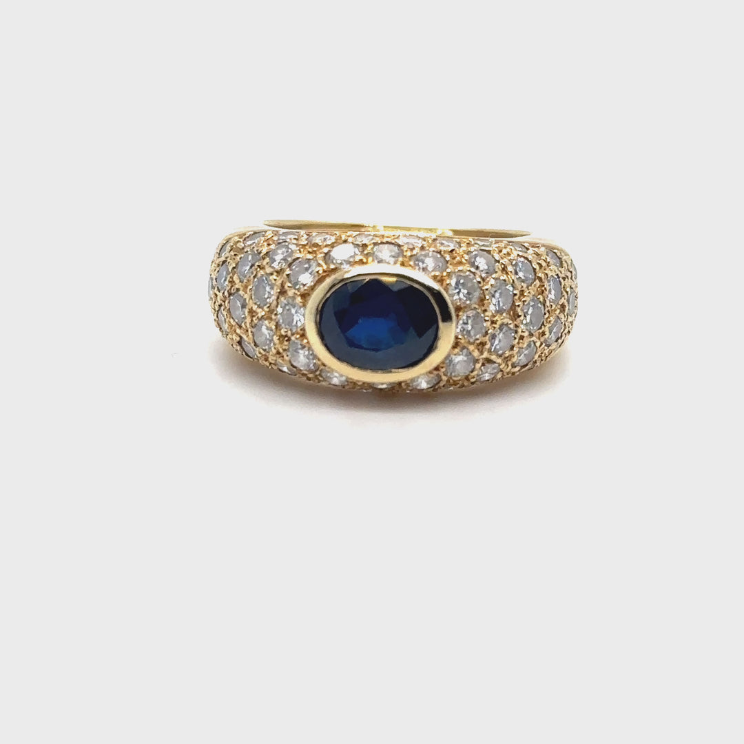 Bague jonc saphir et diamants Vintage Occasion Seconde Main Bijou