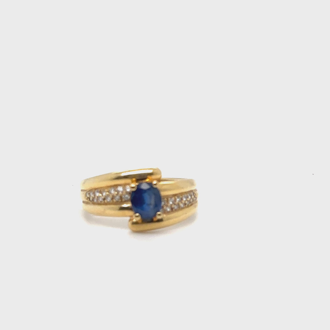 Bague or jaune saphir et diamant vintage Occasion Seconde Main