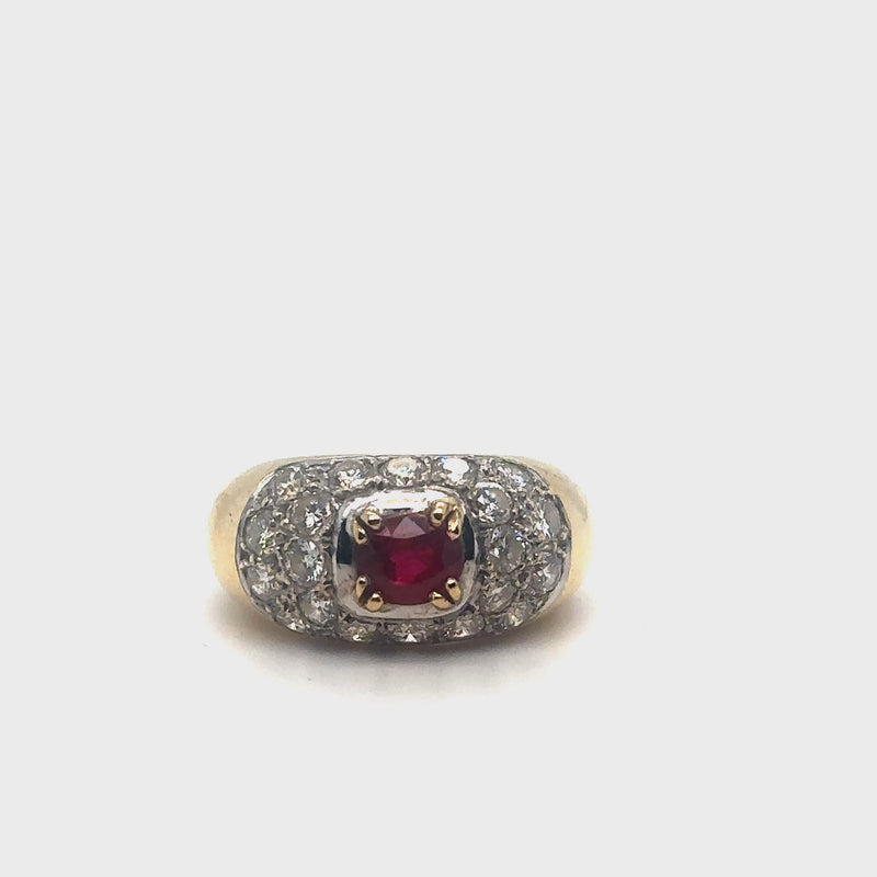 Bague Vintage jonc sertie d'un rubis et diamants Occasion Seconde Main